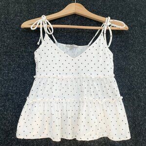 Papaya White Tiny Heart Print Babydoll Tiered Cami S